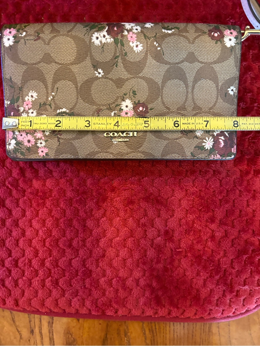 Coach Signature Floral Wallet Crossbody Clutch Brown Tan Pink Floral - Picture 14 of 16